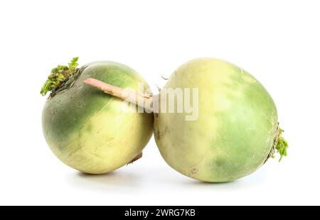 Reife Wassermelonen Radieschen auf weißem Hintergrund Stockfoto