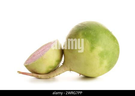 Reife Wassermelonen Radieschen auf weißem Hintergrund Stockfoto