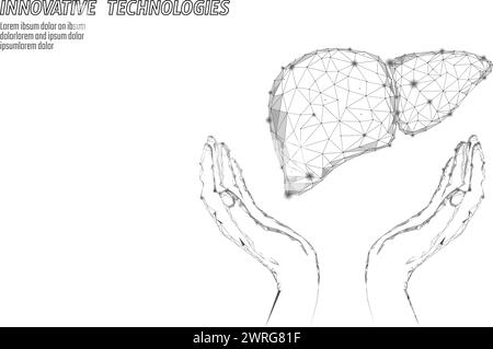 Welthepatitis-tages Bewusstsein 28. Juli Leber Gesundheit. Medizin Low-Poly Modell Organ des Menschen Hand halten polygonalen geometrischer Vektor illustration Stock Vektor