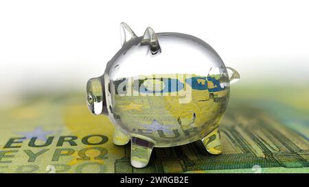 Glasschweinbank auf Euro-Banknote Stockfoto