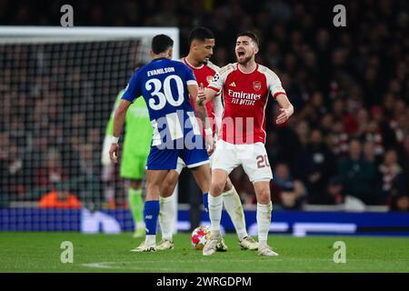 LONDON, Großbritannien - 12. März 2024: Jorginho von Arsenal reagiert beim zweiten Legspiel der UEFA Champions League zwischen Arsenal FC und FC Porto im Emirates Stadium (Credit: Craig Mercer/ Alamy Live News) Stockfoto