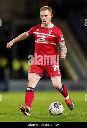 Middlesbrough's Lewis O'Brien während des Sky Bet Championship Matches in St. Andrew's @ Knighthead Park, Birmingham. Bilddatum: Dienstag, 12. März 2024. Stockfoto