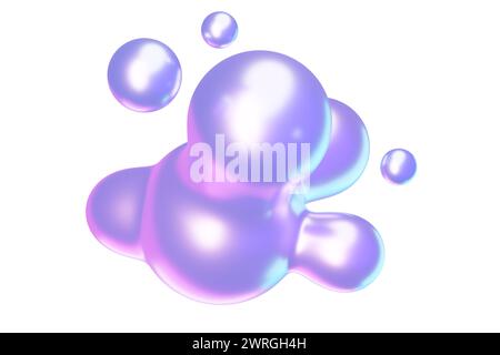 Abstrakte 3D-runde Metaball-Flüssigkeitsform mit holographischem Effekt. Stockfoto