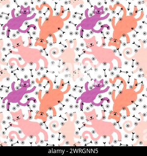 Halloween Tiere nahtlose Aquarellmalerei Katzenmuster zum Einpacken von Papier und Stoffen und Kinderkleidung Druck und Accessoires und Herbst Textilien und Stockfoto