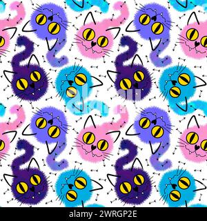 Halloween Tiere nahtlose Aquarellmalerei Katzenmuster zum Einpacken von Papier und Stoffen und Kinderkleidung Druck und Accessoires und Herbst Textilien und Stockfoto