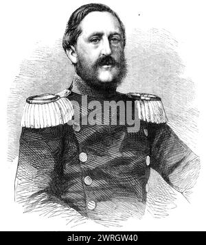 Der Schleswig-Holstein-Schwierigkeitsgrad: Prinz Friedrich von Augustenburg, Anspruchsteller der Herzogtümer, 1864. Porträt von Prinz Friedrich Christian Augustus, erblicher Fürst von Schleswig-Holstein-Sonderburg Augustenburg, nach einigen der Anführer, aber nach Meinung anderer der rechtmäßige Besitzer des Herzogtums Schleswig-Holstein... das Haus Hohenlohe-Langenburg gehört zu den „mediatisierten“ Familien Deutschlands. Prinz Friedrich ist ein Major im preußischen Dienst. Es gibt wenig oder nichts über diesen Prinzen, der plötzlich wie eine Rakete auf den Blick des Wo geplatzt ist Stockfoto