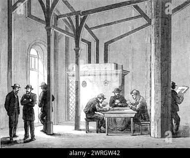 Paris Demolitions - das H&#xf4;Tel des haricots oder Gefängnis der Nationalgarde von Paris: Heizungsraum, 1864. Das Innere von '...das H&#xf4;Tel des haricots, wie das Gefängnis von den Mitgliedern der Garde selbst facetitisch genannt wird, aufgrund des feierlichen Gegenstandes, der im Gebührensatz der Gewürze an der Wand jeder Zelle steht - "haricots blancs &#xe0; la maitre d'Hotel, 50 Centimes."...die Gefängnisstrafe erstreckt sich von zwölf Stunden auf acht Tage... das Gefängnis ist zu bestimmten Zeiten jeden Tag für den Empfang von "verurteilten Besuchern" geöffnet. Die sich nähernde Erweiterung Stockfoto