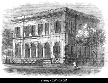 St. Thomas's School, Howrah, Kalkutta, 1864. "...die anglo-indische Bevölkerung von Howrah wird unterschiedlich auf 800 bis 1000 geschätzt. Es ist in Indien üblich, dass die höheren Klassen der zivilen und militärischen Offiziere sowie die wohlhabenderen Mitglieder der Handelsgemeinschaft ihre Kinder zur Erziehung nach England schicken, sobald sie ein ordentliches Alter erreicht haben. aber da dieses System sehr teuer ist, ist es offensichtlich, dass die Mittel- und Unterschicht der englischen und ostindischen Eltern ihre Kinder in Indien ausbilden lassen müssen, wenn überhaupt Stockfoto