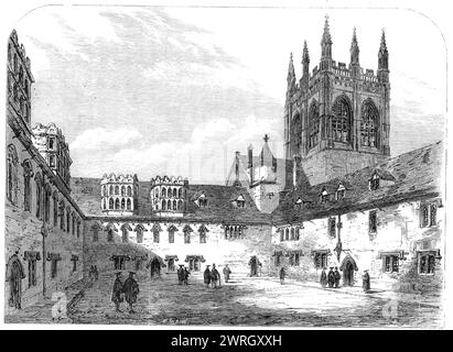 Views of Merton College, Oxford: The Undergraduates' Quadrangle, 1864. "...das College hat kürzlich einen Block von Gebäuden mit sechzehn Räumen für Studenten errichtet. Diese wurden von Mr. Butterfield in einer Modifikation der Gotik des 14. Jahrhunderts entworfen. und sind eine Verbesserung in der Anordnung des Grundrisses gegenüber dem allgemeinen System der älteren Studentenräume... eine wichtige Verbesserung wird dadurch erreicht, dass diese Gebäude ein neues Viereck bilden, in Verbindung mit der Südseite der alten Bibliothek, die jetzt gut geöffnet ist. Bis dahin sah es auf dem Boden aus, der sehr un angehört wurde Stockfoto