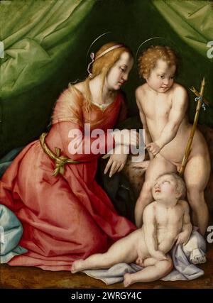 Madonna und Kind mit dem Kleinkind Johannes, erste Hälfte des 16. Jahrhunderts. Gefunden in der Sammlung der Galleria Nazionale di Palazzo Spinola, Genova. Stockfoto