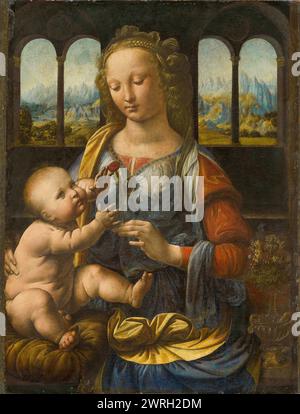 Madonna mit der Nelke, ca. 1475-1478. Gefunden in der Sammlung der Alten Pinakothek, München. Stockfoto