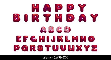 3D-Buchstaben im englischen Alphabet Y2K-Stil. Schriftblasen. Happy Birthday Happy Birthday Briefe für die Feiertagsgeburtstag-Party. Stock Vektor