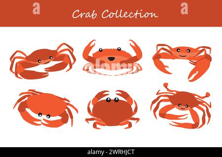 Krabbenvektor-Illustrationssatz. Niedliche Krabbe isoliert auf weißem Hintergrund. Stock Vektor