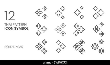 thai Muster Symbol Symbol Set für Muster, Logo, Dekoration Vektor fett linear Stock Vektor