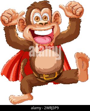 Cartoon-Affe verkleidet als Superheld lächelnd. Stock Vektor