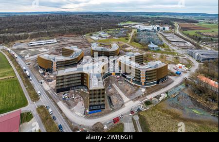 IBM-Bauprojekt in Ehningen, Luftaufnahme. Große Baustelle Technology Campus. Sobald die Gebäude fertig gestellt sind, wird der neue Deutsche Stockfoto