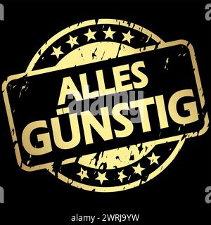 EPS 10 Vektor mit runder goldener Stempel mit Banner und Text alles billig Stock Vektor