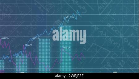 Darstellung von Linien und Statistikaufzeichnungen über mathematische Gleichungen Stockfoto