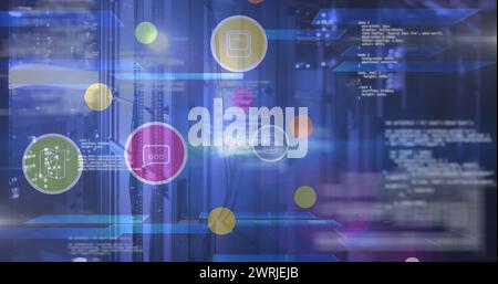 Bild von digitalen Symbolen und Datenverarbeitung im Stadtbild Stockfoto