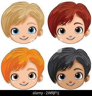 Bunte Vektor-Illustration von vier Zeichentrickkindern Stock Vektor