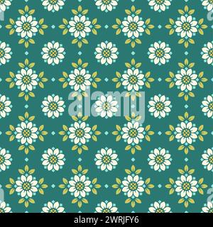 Nahtloses Vektormuster. Fliesen im Retro-Stil mit Sonnenblumen. Stilisierte Blume im quadratischen geometrischen Muster für Tapeten und Textilien Stock Vektor