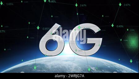 Abbildung: 6g-Text über dem Globus Stockfoto