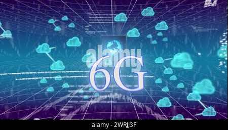 Bild von Cloud-Symbolen und Datenverarbeitung über 6g-Text Stockfoto