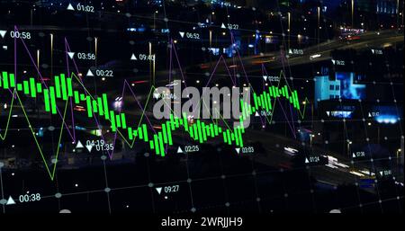 Bild der Verarbeitung finanzieller Daten über dem Stadtbild Stockfoto