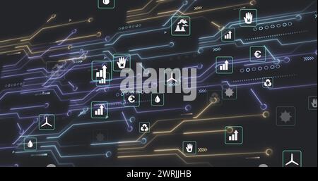 Abbildung: Netzwerk von Verbindungen über Ökosymbole Stockfoto