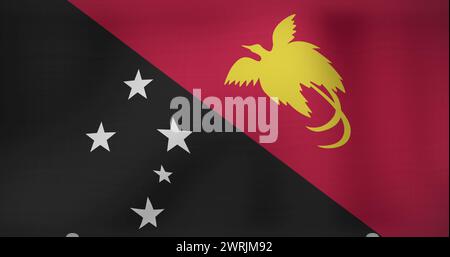 Bild der Datenverarbeitung über der Flagge von papua New Guinea Stockfoto