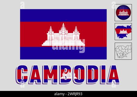 Kambodscha Karte und Flagge in Vektorillustration Stock Vektor