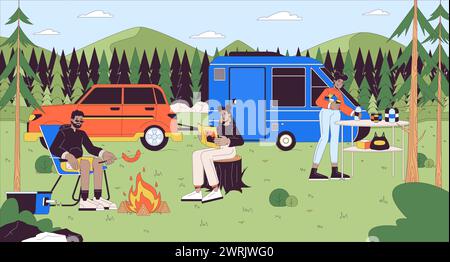 Campingplatz Freizeit Cartoon flache Illustration Stock Vektor