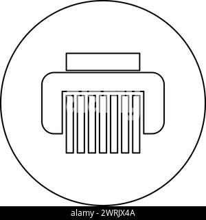 Aktenvernichter vertraulich Papierschleifer Dokument Bürowerkzeuge Symbol im Kreis rund schwarz Vektor Illustration Bild Kontur Linie dünn Stock Vektor