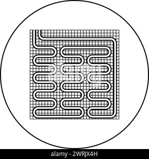 Elektrische Fußbodenheizung warm beheizt Symbol im Kreis rund schwarz Farbe Vektor Illustration Bild Umriss Kontur Linie dünn Stil einfach Stock Vektor