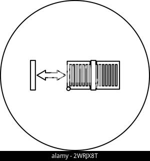 Schiebetore automatisches Gitterzaun System Eingang Gehäuse Symbol im Kreis rund schwarz Farbe Vektor Illustration Bild Umriss Kontur Linie dünn Stock Vektor