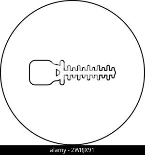 Buschschneider Trimmer für Büsche Mähen Hecke Gartenarbeit Konzept Symbol im Kreis rund schwarz Farbe Vektor Illustration Bild Umriss Kontur Linie dünn Stock Vektor