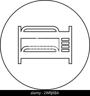 Doppel-Etagenbett Symbol im Kreis Runde schwarze Farbe Vektor Illustration Bild Umriss Kontur Linie dünne Stil einfach Stock Vektor