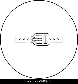 Hosengürtel Lederband mit Schnalle Hose Symbol im Kreis rund schwarz Farbe Vektor Illustration Bild Umriss Kontur Linie dünne Stil einfach Stock Vektor