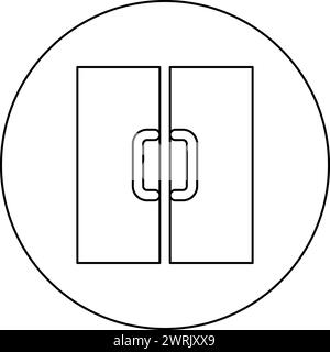 Doppeltür Ausgang Tür Symbol im Kreis rund schwarz Farbe Vektor Illustration Bild Umriss Kontur Linie dünn Stil einfach Stock Vektor