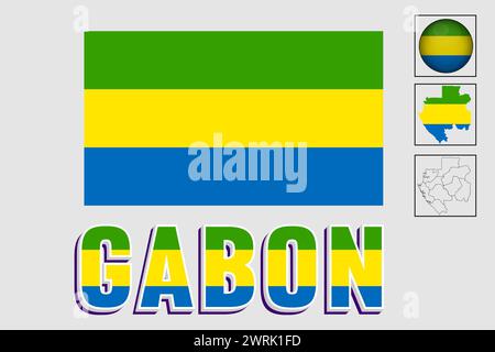 Gabun Flagge National Afrika Emblem Karte Symbol Vektor-Illustration Stock Vektor