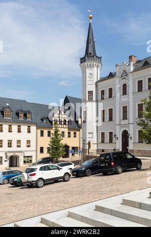 Rathaus am Marktplatz, Kirchberg, Sachsen, Deutschland *** Rathaus am Marktplatz, Kirchberg, Sachsen, Deutschland Stockfoto