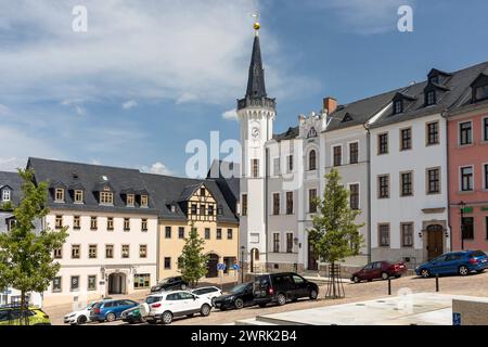 Rathaus am Marktplatz, Kirchberg, Sachsen, Deutschland *** Rathaus am Marktplatz, Kirchberg, Sachsen, Deutschland Stockfoto