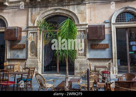 Restaurant Cavour in der Via Camillo Benso Conte di Cavour Noto in der Provinz Syrakus auf der Insel Sizilien, Italien Stockfoto