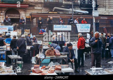 La Pescheria Fischmarkt in Catania auf der Insel Sizilien, Italien Stockfoto