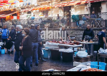 La Pescheria Fischmarkt in Catania auf der Insel Sizilien, Italien Stockfoto