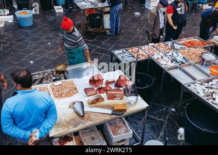 La Pescheria Fischmarkt in Catania auf der Insel Sizilien, Italien Stockfoto