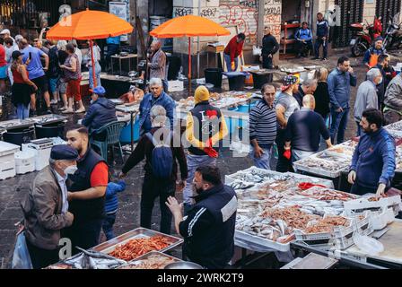 La Pescheria Fischmarkt in Catania auf der Insel Sizilien, Italien Stockfoto