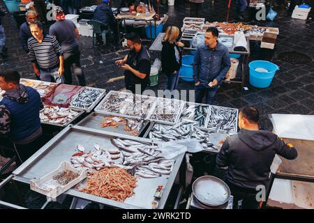 La Pescheria Fischmarkt in Catania auf der Insel Sizilien, Italien Stockfoto