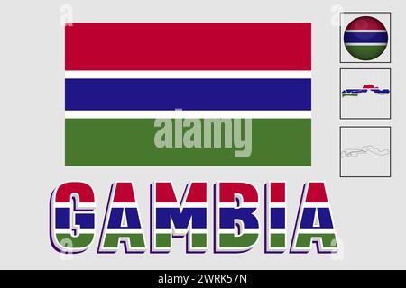 Gambia Karte und Flagge in Vektorillustration Stock Vektor