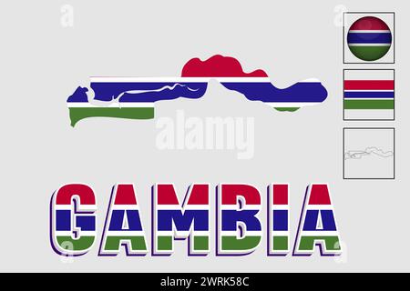 Gambia Karte und Flagge in Vektorillustration Stock Vektor